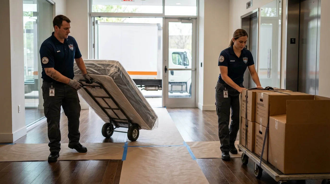 Professional apartment movers loading elevator in Landing, NJ